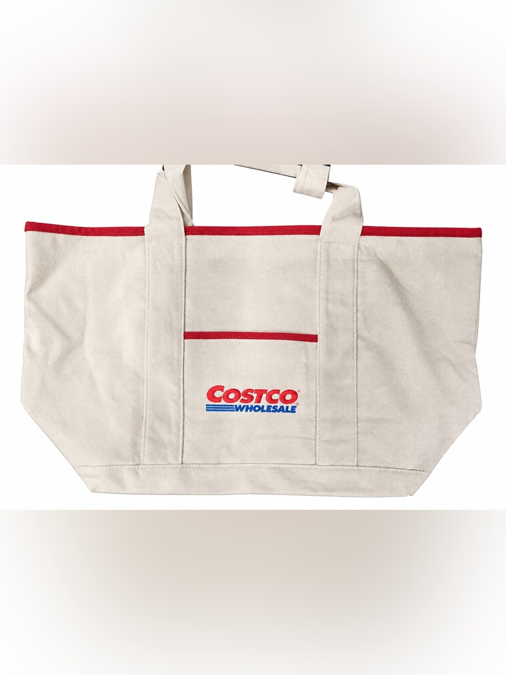 Branded Canvas Tote in Natural with Red Trim